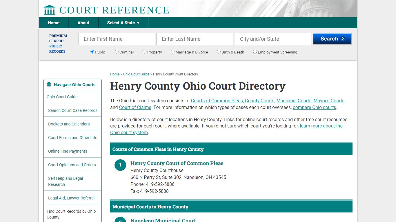 Henry County Ohio Court Directory | CourtReference.com