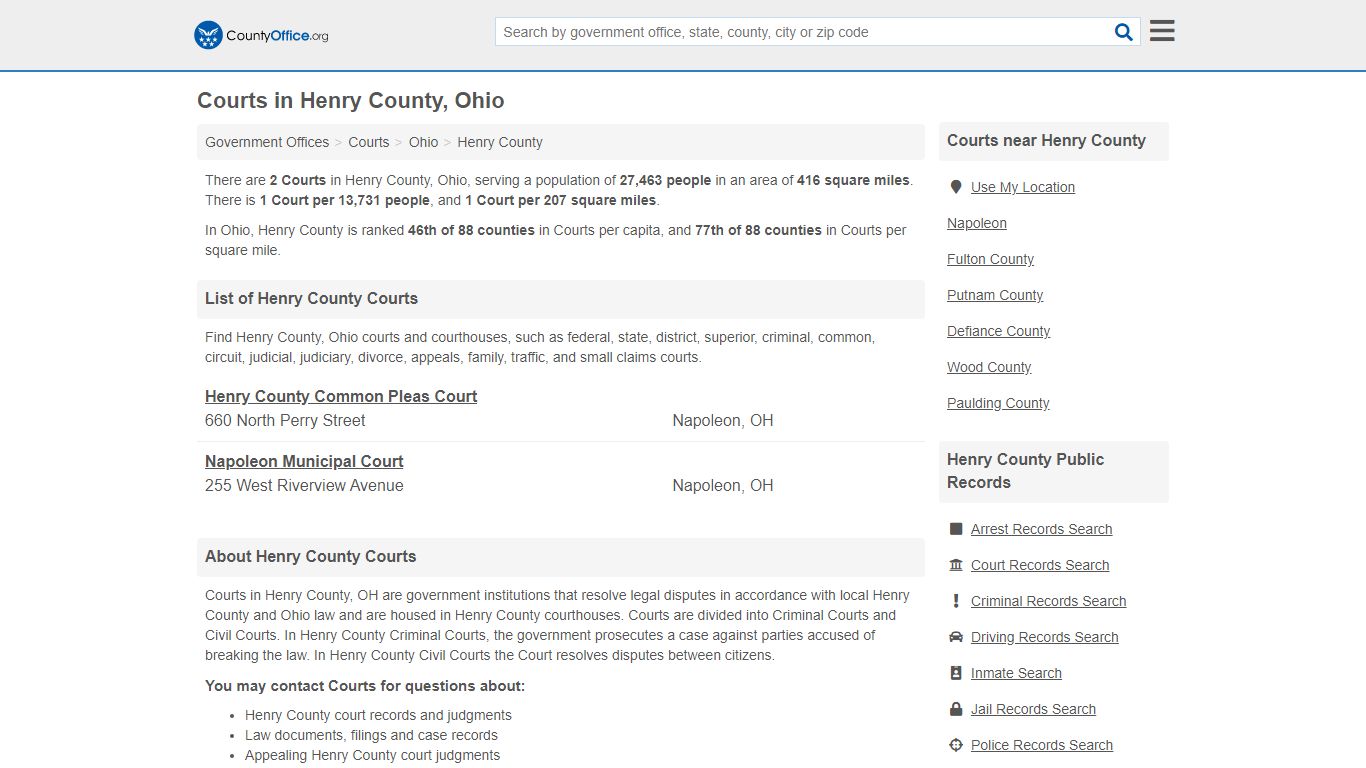 Courts - Henry County, OH (Court Records & Calendars)